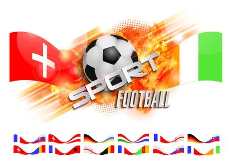 Hand drawn vector grunge banner with soccer ball, stylish composition and ora Stock Illustration