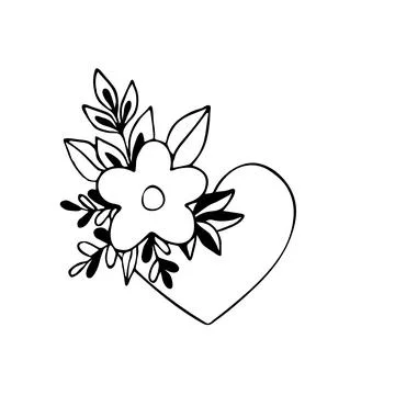 Hand drawn vector with heart and flower. Stock Illustration
