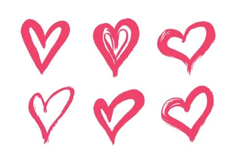 Hand drawn vector heart set with different tools like brushes, chalk, ink Stock Illustration