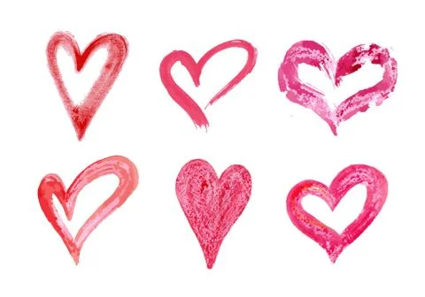 Hand drawn vector heart set with different tools like brushes, chalk, ink. Stock Illustration