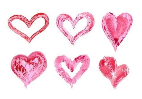 Hand drawn vector heart set with different tools like brushes, chalk, ink. Stock Illustration
