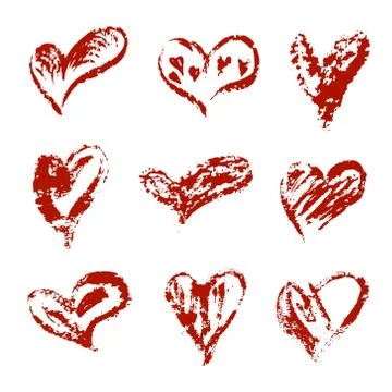 Hand drawn vector heart set with different tools like brushes, chalk, ink. Stock Illustration
