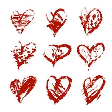 Hand drawn vector heart set with different tools like brushes, chalk, ink. Stock Illustration