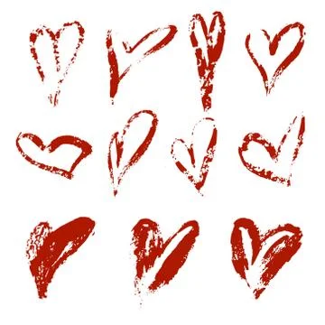 Hand drawn vector heart set with different tools like brushes, chalk, ink. Illustrazione stock