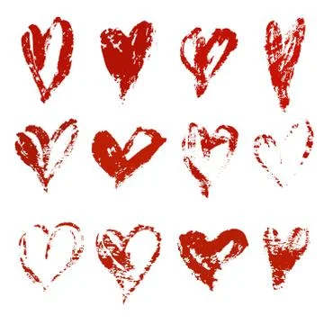 Hand drawn vector heart set with different tools like brushes, chalk, ink. Stock Illustration