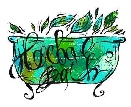 Hand drawn vector herbal bath illustration .Herbal labels for hand cream Stock Illustration