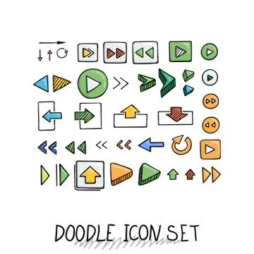 Hand drawn vector icons set website development doodles elements. Stock Illustration