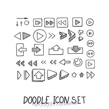 Hand drawn vector icons set website development doodles elements. Stock Illustration