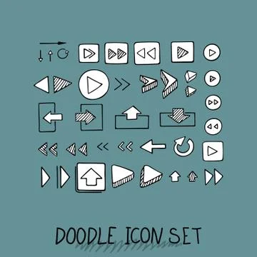 Hand drawn vector icons set website development doodles elements. Stock Illustration