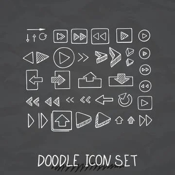 Hand drawn vector icons set website development doodles elements. Stock Illustration