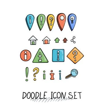 Hand drawn vector icons set website development doodles elements. Stock Illustration