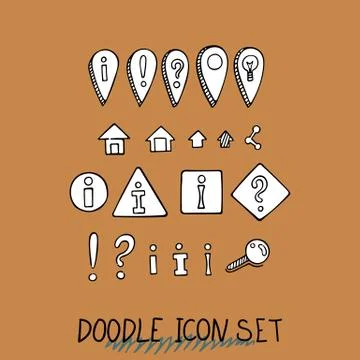 Hand drawn vector icons set website development doodles elements. Stock Illustration