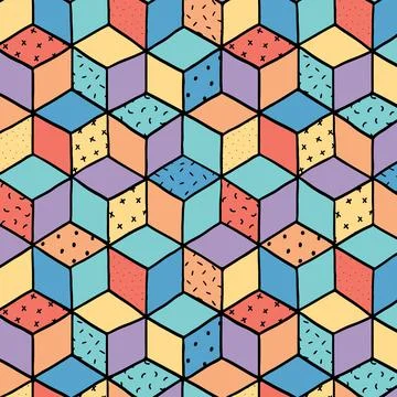 Hand drawn vector illustration of abstract isometric cubes pattern Stock Illustration