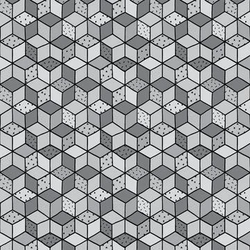 Hand drawn vector illustration of abstract isometric cubes pattern. Illustrazione stock