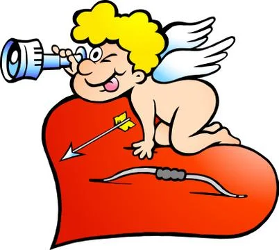 Hand-drawn vector illustration of an amor angel boy looking for love Stock Illustration
