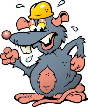 Hand-drawn vector illustration of an angry upset rat with yellow helmet Stock Illustration