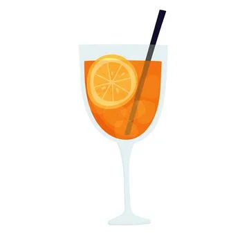 Hand drawn vector illustration of Aperol spritz cocktail in glass with ice and Stock Illustration