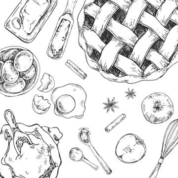 Hand drawn vector illustration of apple pie recipe Stock Illustration