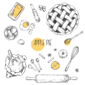 Hand drawn vector illustration of apple pie recipe 스톡 일러스트