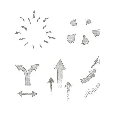 Hand drawn vector illustration of arrow set. Stock Illustration