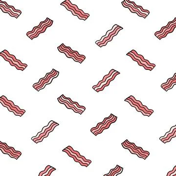 Hand drawn vector illustration of bacon pattern in cartoon style. Stock Illustration