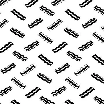 Hand drawn vector illustration of bacon pattern. Black and white. Stock Illustration