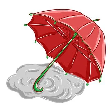 Hand-drawn vector illustration of bad weather, umbrella, puddles, and clouds Stock Illustration