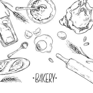 Hand drawn vector illustration of baking items Stock Illustration