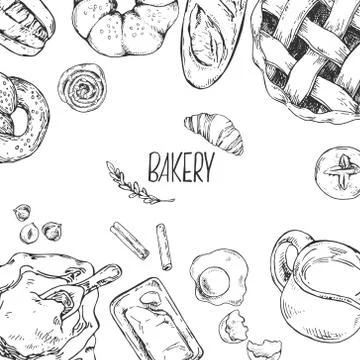 Hand drawn vector illustration of baking items 스톡 일러스트