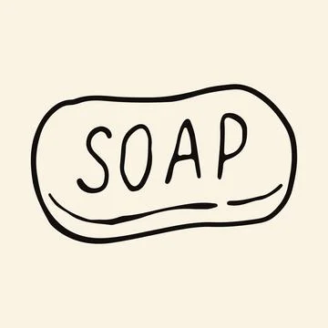 Hand drawn vector illustration of a bar of soap with text. Classic cleaning Stock Illustration