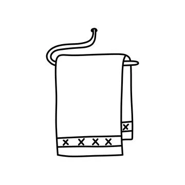Hand drawn vector illustration of bath towel icon in doodle style. Cute illus Stock Illustration