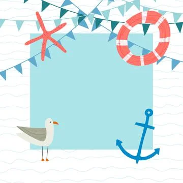 Hand drawn vector illustration for beach, nautical sea theme. Design template Stock Illustration