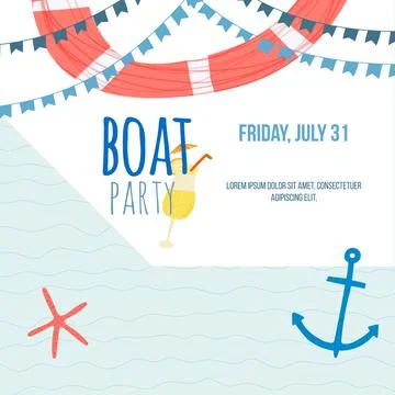 Hand drawn vector illustration for beach, nautical sea theme. Design template Stock Illustration
