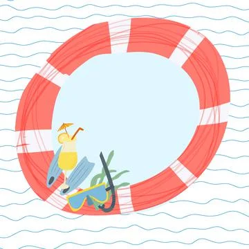 Hand drawn vector illustration for beach, nautical sea theme. Design template Stock Illustration