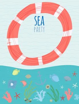 Hand drawn vector illustration for beach, nautical sea theme. Design template Stock Illustration