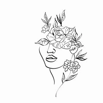 Hand drawn vector illustration of a beautiful woman with flowers in her hair. Stock Illustration