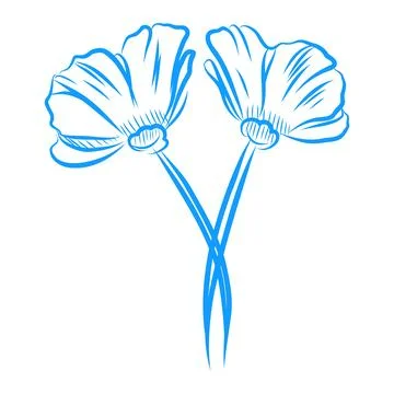 Hand drawn vector illustration, beautiful flowers, blue line art Illustrazione stock