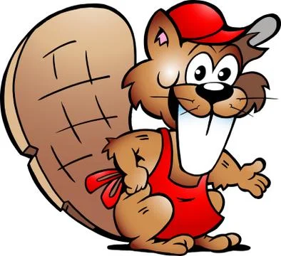 Hand-drawn vector illustration of an beaver serving guests Stock Illustration