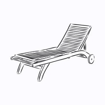 Hand drawn vector illustration in black ink on white background. A beach bed  Stock Illustration