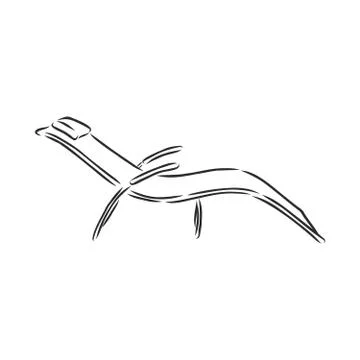 Hand drawn vector illustration in black ink on white background. A beach bed  Illustrazione stock