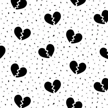 Hand drawn vector illustration of black broken heart pattern. Illustrazione stock