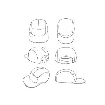 Hand drawn vector illustration of blank 5 panel camp hat, cap Иллюстрация