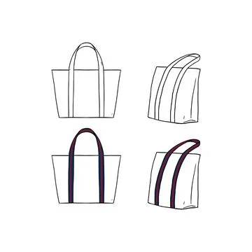 Hand drawn vector illustration of blank white with stripe straps tote bag Иллюстрация