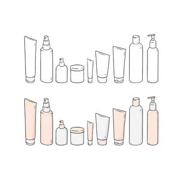 Hand drawn vector illustration of blank template skin care set. 스톡 일러스트