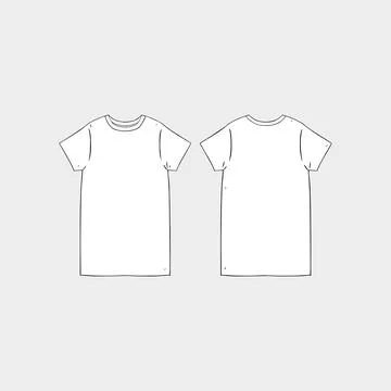 Hand drawn vector illustration of blank women's short sleeve t-shirt dress 스톡 일러스트