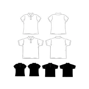 Hand drawn vector illustration of blank men and women short sleeve polo shirt Illustrazione stock