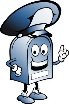 Hand-drawn vector illustration of an blue mailbox with a big hat Stock Illustration