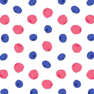 Hand drawn vector illustration of blueberry and raspberry pattern. Иллюстрация