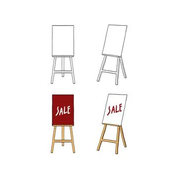 Hand drawn vector illustration of board stand with blank frame. Иллюстрация