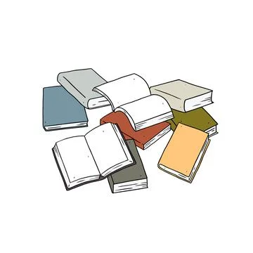 Hand drawn vector illustration of book set on white background. Open Book. Stock Illustration
